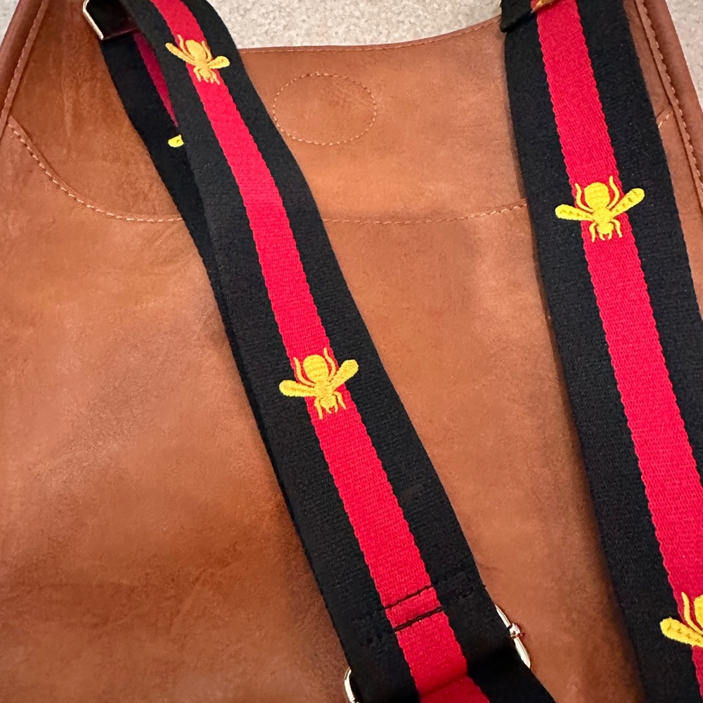 Tan Crossbody Bag with Embroidered Strap - Picture 4 of 4